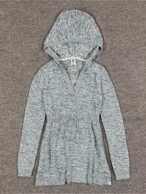 Y2K Roxy Heather Grey Hooded Lightweight Sweater Women’s Small Drawstring Waist